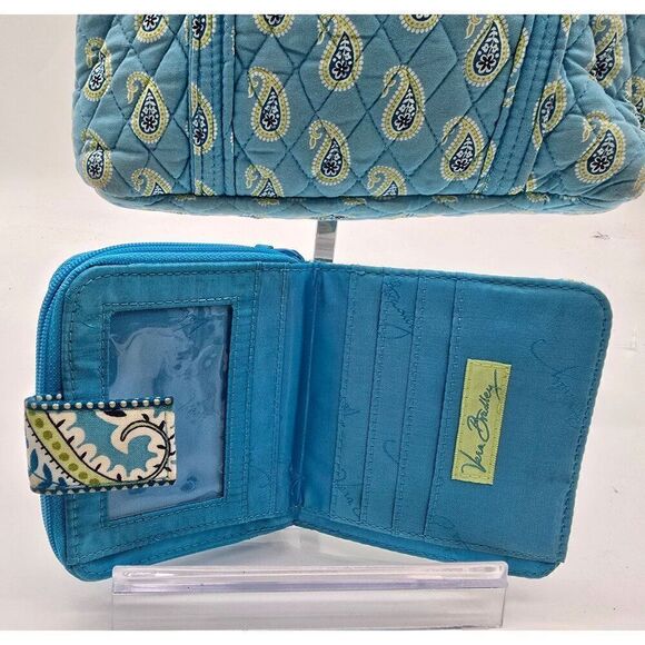 Vera Bradley Quilted Paisley Tote & Matching Wallet Set Blue & Green Cotton Styl - Picture 4 of 6